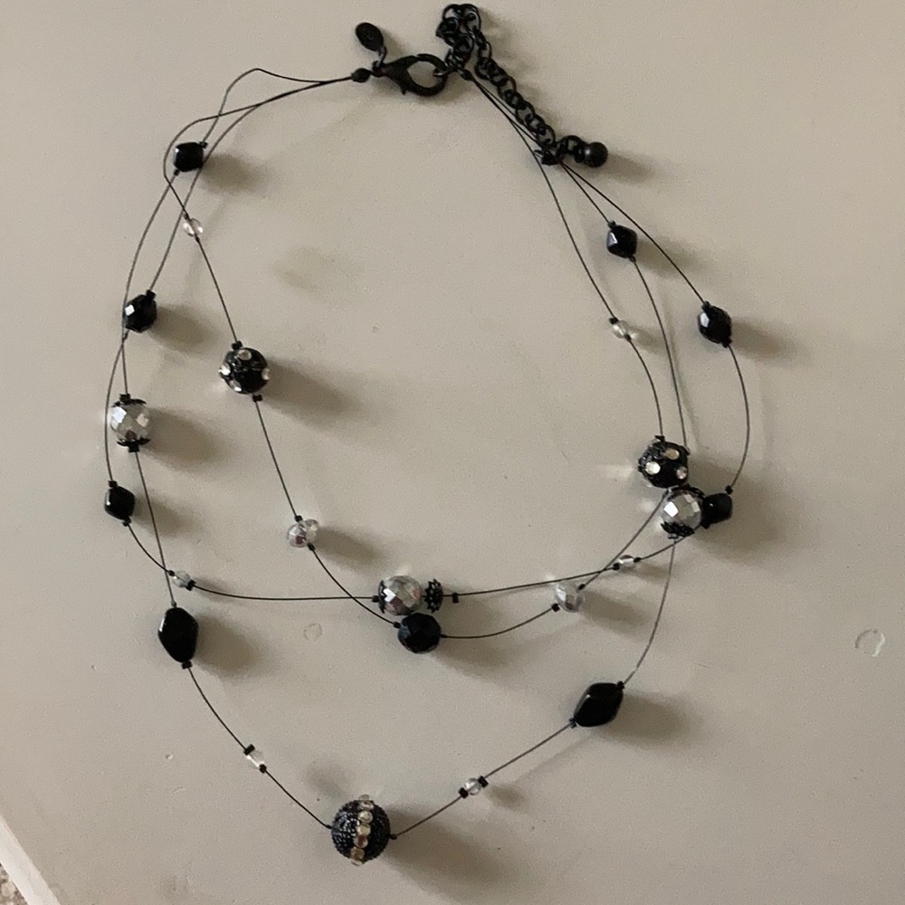 Triple beaded necklace black and silver beads New Year’s necklace holiday